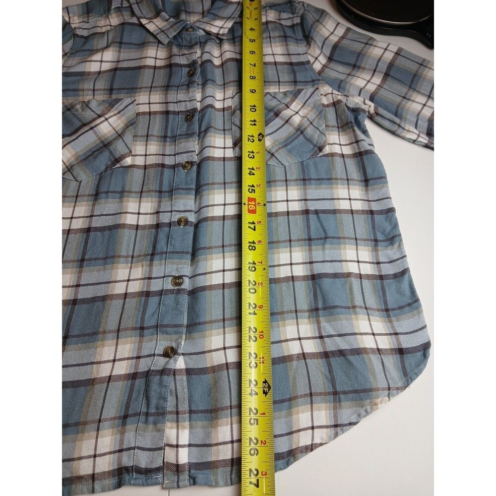 Lucky Brand Women's Shirt Large Plaid  Button Up Long Sleeve Boyfriend Light - Picture 9 of 11